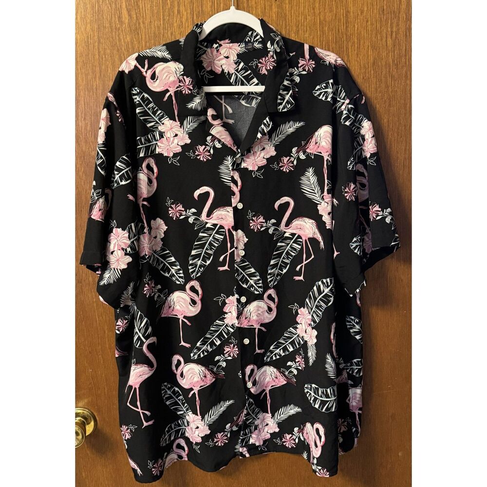 Men’s 4XL/5X Tropical Flamingo Button‑Up Shirt – Italian Design, Luxury Style